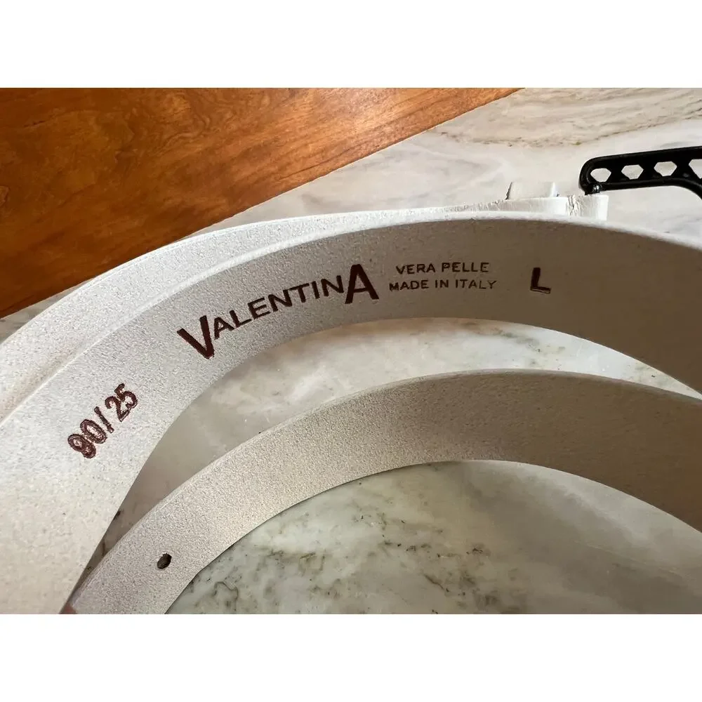 Valentina Italy Ivory Slim Leather Statement Belt L